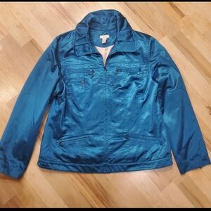 Chico's Teal Satin Bomber Jacket LIKE NEW